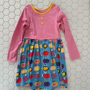 Colorful Long Sleeve Dress with Apple Print